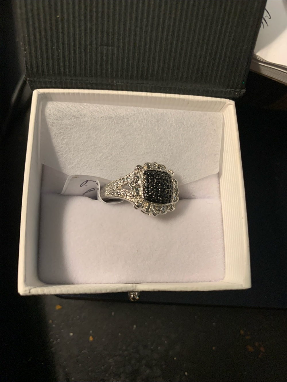 Label (BR-Sun)Black & Silver Tone Pave Cocktail Ring size 7
